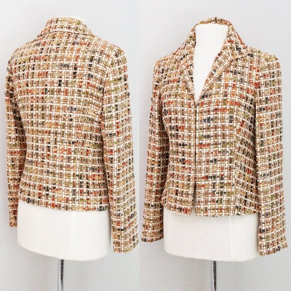 Lafayette 148 New York Tan Autumnal Wool Blend Tweed Cropped Blazer Jacket 4 - Picture 1 of 14